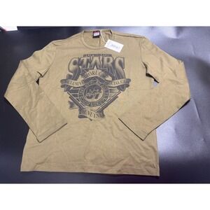 Fiorucci Shirt Mens XL Green Superior Stars Graphic‎ Print Crew Neck Long Sleeve